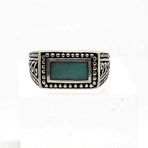 Vintage Inlay Rectangle Flush Turquoise Solitaire 925 SS Ring Sz 7 1/2